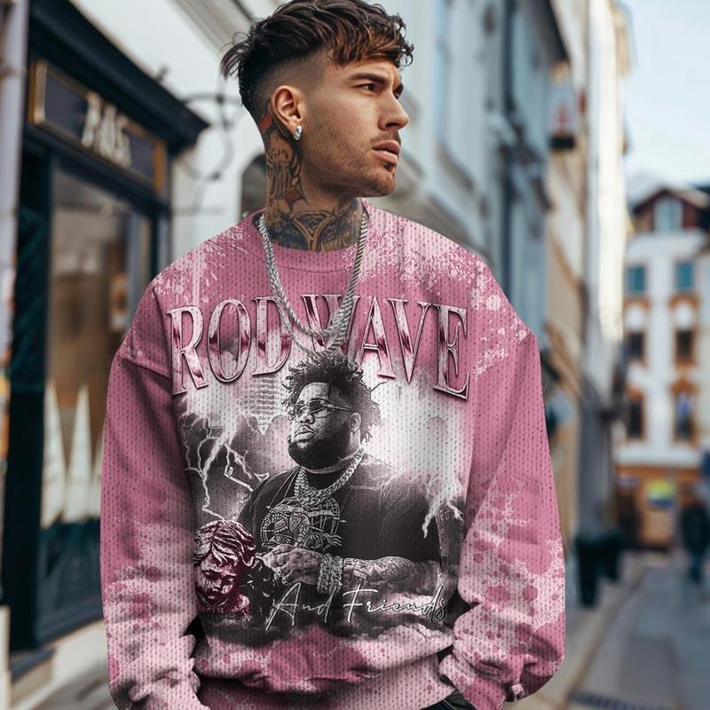 12 Pearl Pink Outfits, Pearl Pink 12s Ugly Sweater Rod Wave Rapper 90s Unisex T-Shirts To Match Sneakers, Streetwear Style Urban Outfit Fabric Menswear