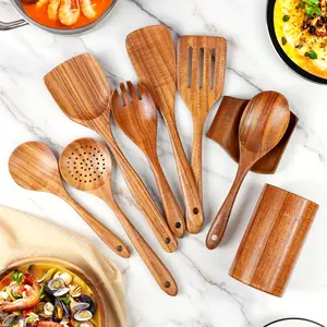 Mooues Natural Teak Wooden Kitchen Utensils Set - 3-15 Piece Safe Eco-Friendly Utensils with Comfort-Grip Spoons & Spatulas for Home Cooking CozyVibes