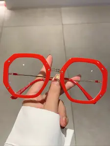 Women's Polygonal Eyeglasses Frame, New Octagonal Full Rim Flat Mirror, Fashion Simple Multi-Color Design, Hollow Out Decorative Glasses, Lightweight Eyeglasses