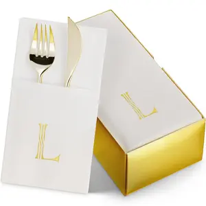 Elegant Monogrammed Napkins 'L' for Parties, 50-Pack, Linen-Feel Silverware Pockets