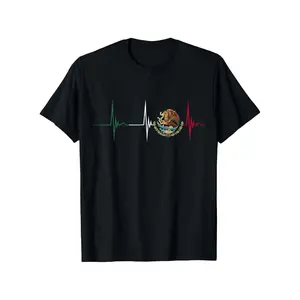 Mexico Heartbeat EKG Pulse Cardiogram Emblem Mexican Flag T Shirt 100% Cotton Casual Tshirts Crewneck T-Shirt Funny Short Sleeve Unisex Graphic Tee for Men Women Adults Classic Menswear Top 25624