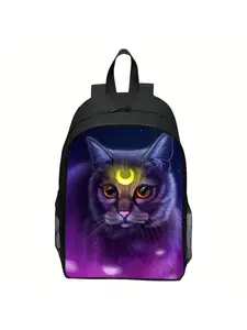 Unisex Casual Backpack Featuring a Cute Black Cat Digital Print, Perfect for Adults