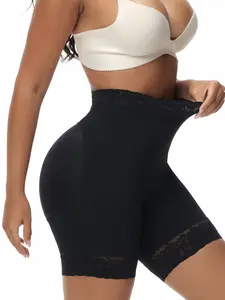 Luxe Curve Women's Solid Color Lace High Waisted Compression Shapewear Shorts, High Stretch Girdle, Seamless Comfortable Bottoms for All Seasons Daily Wear, Sports, Training Use
