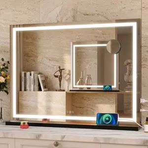 32" X 22" LED Vanity Mirror With Lights, Dimmable 3 Modes Lighted Makeup Mirror, Touch Screen Control, Perfect for Living Room Bathroom Decor, Summer Makeup Organizer, Bathroom Accessories, Back To School