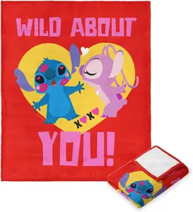DISNEY CLASSIC Lilo and Stitch Throw Blanket, Soft Cozy All-Season Camping & Travel Blanket with Vibrant Floral Print, Durable Lightweight for Outdoor Adventures, Wild Valentine