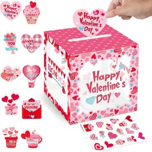 53 count Valentine Boxes for : Valentine's Day Cards & Mailbox Set, 10 Romantic Designs, , 7.5 x 7.5 Inches (Mailbox), 3.9 Inches (Cards)
