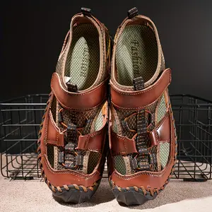 Men'S Casual Sports Sandals - Solid Color, Round Toe, Adjustable Fastener, Superfine Fiber Upper, Rubber Sole, Faux Insole and Lining, Breathable Slip-Resistant Outdoor Beach Shoes for Spring, Summer, Fall