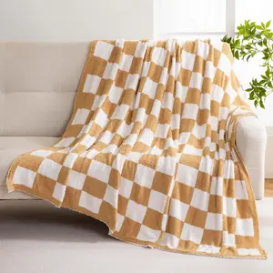 Checkered Knit Throw Blanket Ultra Soft Microfiber Reversible, Fuzzy Cozy Throw for Bed,Sofa Couch  Decor  60x80 inches
