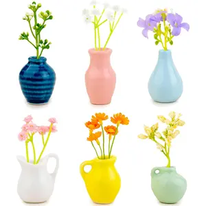 6 Pcs Mini Ceramic Vase Magnets for Fridge, Cute Tiny Magnet Vases for Flowers Plant, Mini 3D Plant Vase Fridge Magnets Decoration for Refrigerator, Kitchen Locker & Kitchen Office (with Flower)