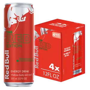 Red Bull Red Edition Energy Drink, Watermelon, 114mg Caffeine, 12 fl. oz., Pack of 4 Cans