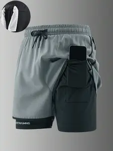 AESS 2-In-1 Men's Gym Shorts, Breathable Quick-Dry Printed Workout Shorts Suitable For Spring/Summer Outdoor Running & Fitness