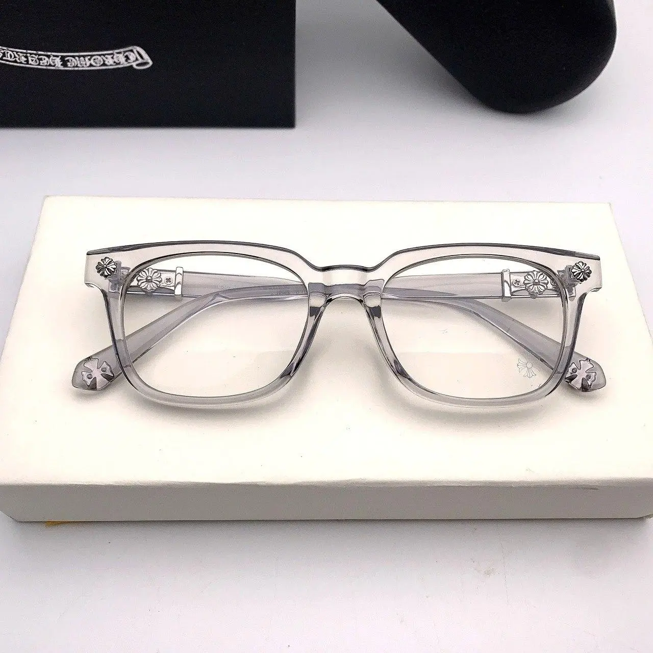 [New Version]Chrome Hearts Square Non-Prescription Anti-Blue Light Glasses - Metal Frame, Flat Lens Fashion Eyewear for Men & Women