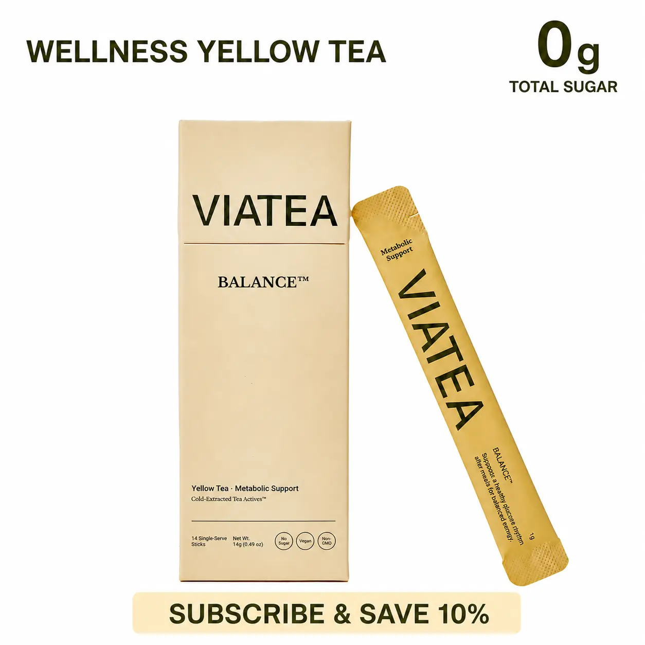 VIATEA BALANCE Instant Yellow Tea – Premium Functional Tea, No Added Sugar, 14 Stick Packs