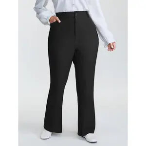 Women's Plus Size Super-Soft Stretchy Spandex Minimalist Basic Fabric Lady Garment Bootcut Pants - Summer Turn-Up Style, Zipper & Pocket, M-6X 2026 Summer Vibes