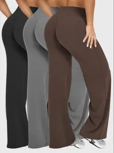 3pcs Women's Outdoor Sport Jogger Pants Set, Casual Comfort Yoga Fitness Leggings, Loose Wide-Legged with Pockets, High Waist, All Seasons, Jogging Pants, Baggy Jogging Pants