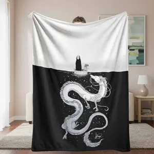 Spirited Away Flannel Blanket - NoFace & Haku Dragon Character Art, Whimsical Cartoon Design, Super Soft, Cozy, Breathable, Hypoallergenic, Ideal for Living Room, Bedroom, Anime Fan Collectible Gift, Character Art Blankets, Flannel Blankets