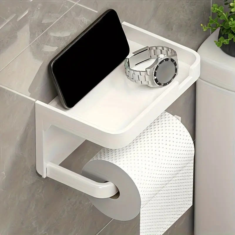 1 piece of non punched wall mounted toilet paper holder with phone holder, high-strength plastic material, Bathroom Accessory, ideal bathroom, kitchen supplies, home decoration