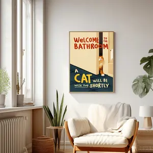 1pc/Set Welcome to the Bathroom | A Cat Will Be With You Shortly, Funny Wall Art Print, Cat Lover Wall Poster Decor, Home Decor for Living Room, Bathroom, No Frame, Art Print