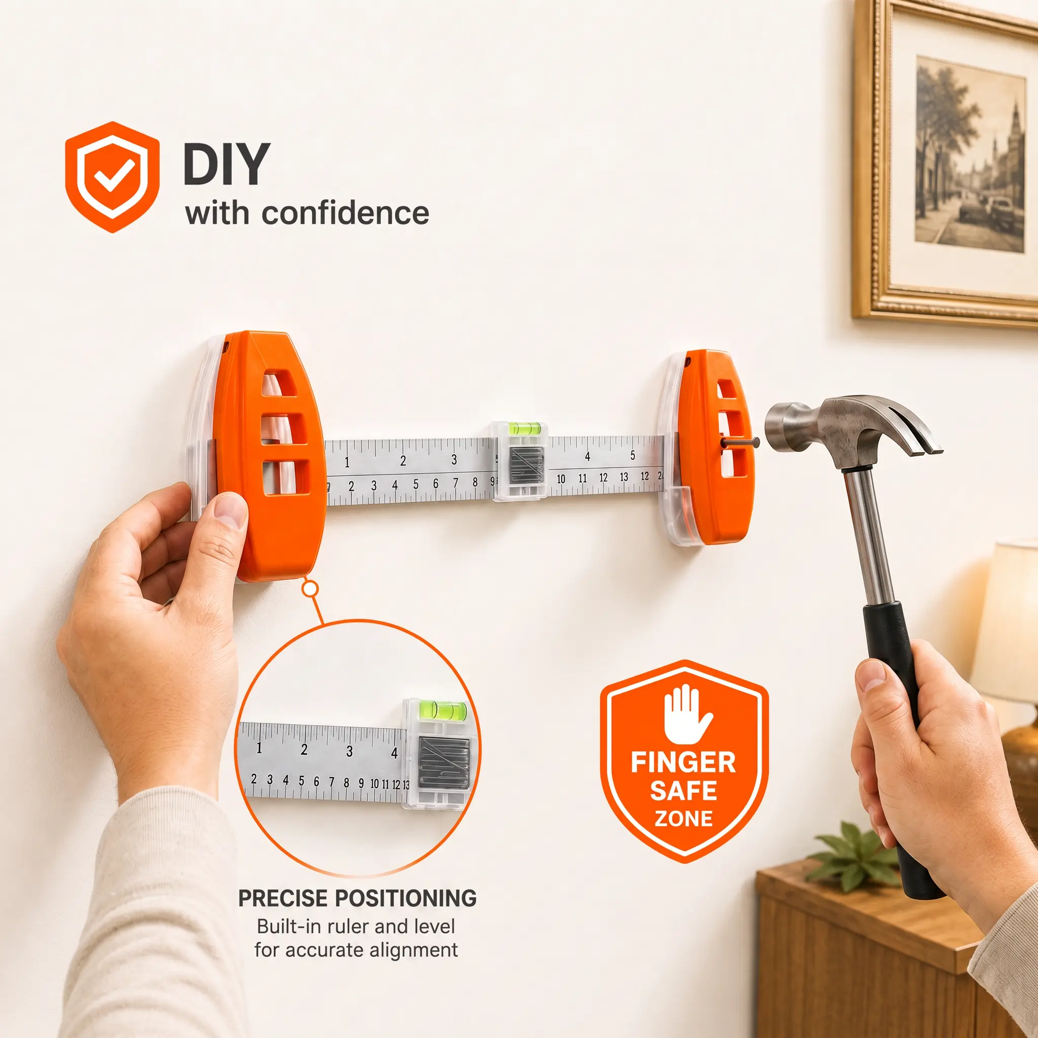 PROFESSIONAL Picture Hanging Tool with Level and Ruler, Multifunctional Picture Hanger and Frame Alignment Kit for Home Wall Decor, Easy to Use for Precise Placement