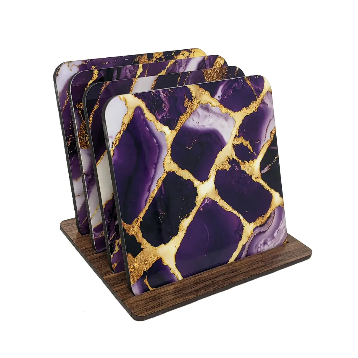 Purple & Gold Marble Coaster Set
