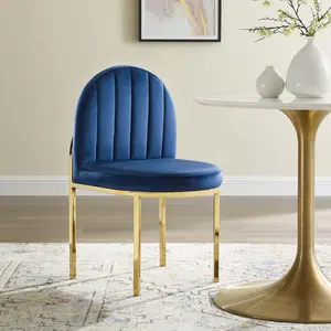 Modway Isla Channel Tufted Performance Velvet Dining Side Chair in Gold Navy