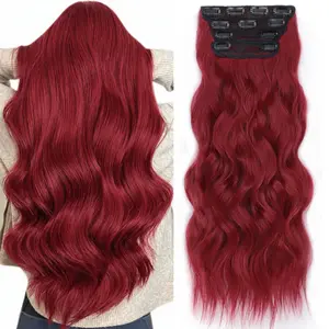 Hair Extensions Burgundy Clip in Synthetic Hair Extensions Long Wavy 4PCS Thick Hairpieces 20 Inch for Women Girls Party Daily Use 6.7oz