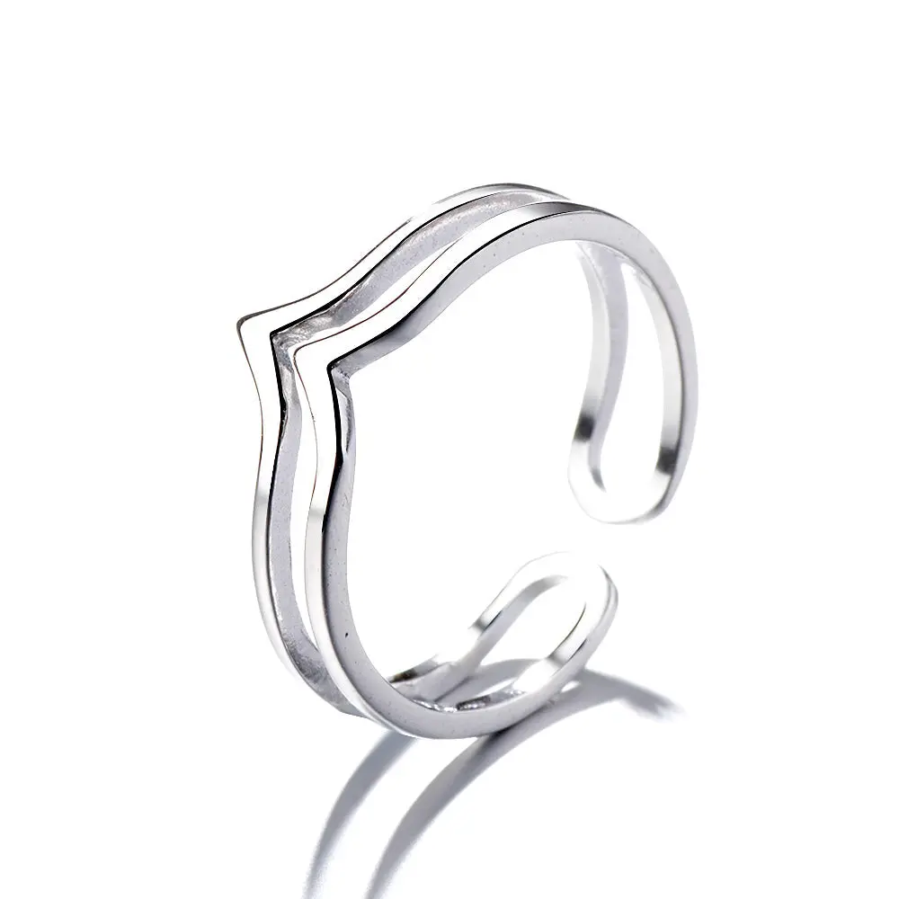 Amy and Annette 14K White Gold Minimalist 2 Row Bypass Ring