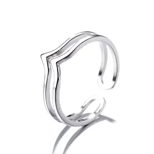 Amy and Annette 14K White Gold Minimalist 2 Row Bypass Ring