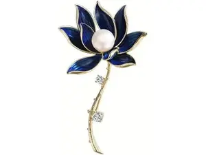 Pearl Blue Lotus Brooch Luxury Flower Brooch Pin Elegant Brooches And Pins,Clothing Jewelry For Women Ladies,Blue