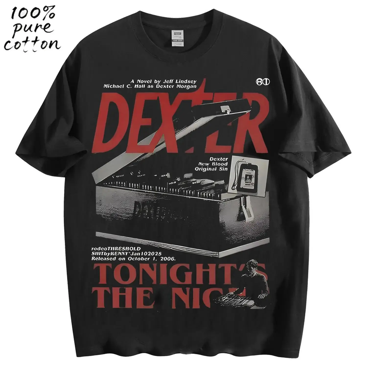 Women's Dexter TV Show Vintage Short-Sleeve Round Neck Streetwear Casual T-Shirt - "Tonight's The Night" Graphic Top, Gift for Women, Shortsleeve, Tshirt, Digital Print, Graphic Tee, Lady, Pure Cotton, Graphic T Shirts