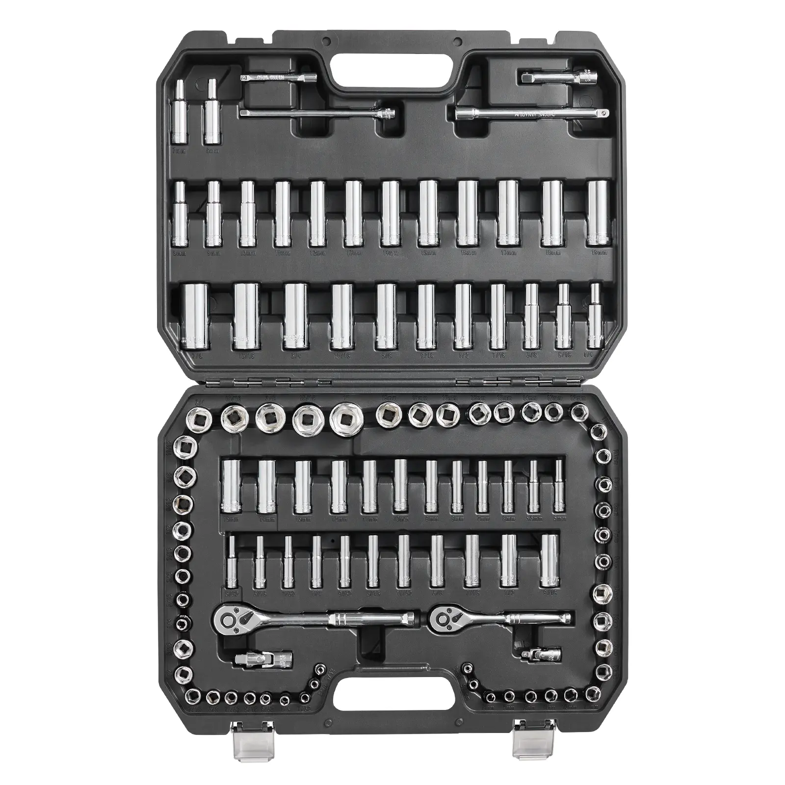 【summerfinds】VEVOR Socket Set, 1/4" and 3/8" Drive Socket and Ratchet Set, 6-Point Socket Opening, 106 Pcs Tool Set SAE and Metric, Deep and Standard Sockets, 5/32-1 in, 5-19 mm, with Accessories, Storage Case