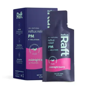RefluxRaft | Midnight Berry PM Acid Reflux Gel Therapy Travel Packs with Organic Alginate, Pregnancy Safe, LPR Support, Zero Sugar, Gluten-Free, Low Sodium, Berry Burst Flavor