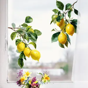 Fresh Lemon Bent Branch Window Sticker, Watercolor Fruit Pattern Glass Decal, Home Decor, Static Adhesive, Kitchen Restaurant Window Decoration