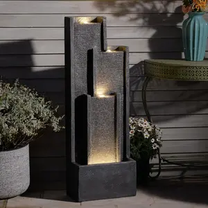 39" H Indoor Water Fountain Modern Cascading Floor-Standing Water Fountains Calming Sound and Lights for Home Office Patio Balcony Art Decor, Garden Waterfall Feature Indoor Outdoor, Grey