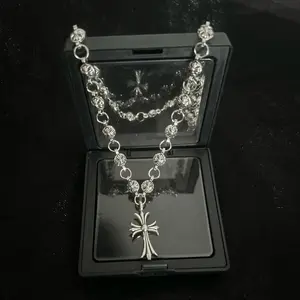 Vintage Cross Necklace for Men Street Hip-Hop Trendy Pendant monday holiday gift cuban link chain Greek Flame