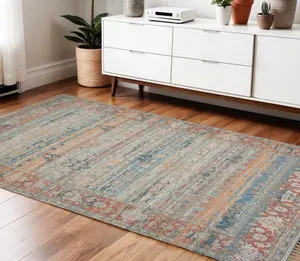 HomeRoots 570609 4x6 ft. Blue, Brick Red & Ivory Oriental Hand-Woven Fringe Rectangular Area Rug – Brick, Oblong Area Rugs, Brick Area Rugs