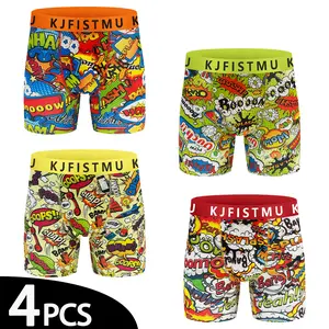 4 men's boxer briefs with colorful waistbands, unique design, stylish prints, comfortable and breathable, antibacterial and odor-resistant, suitable for workouts, daily wear, and beach parties, day-to-night clothing and socks series