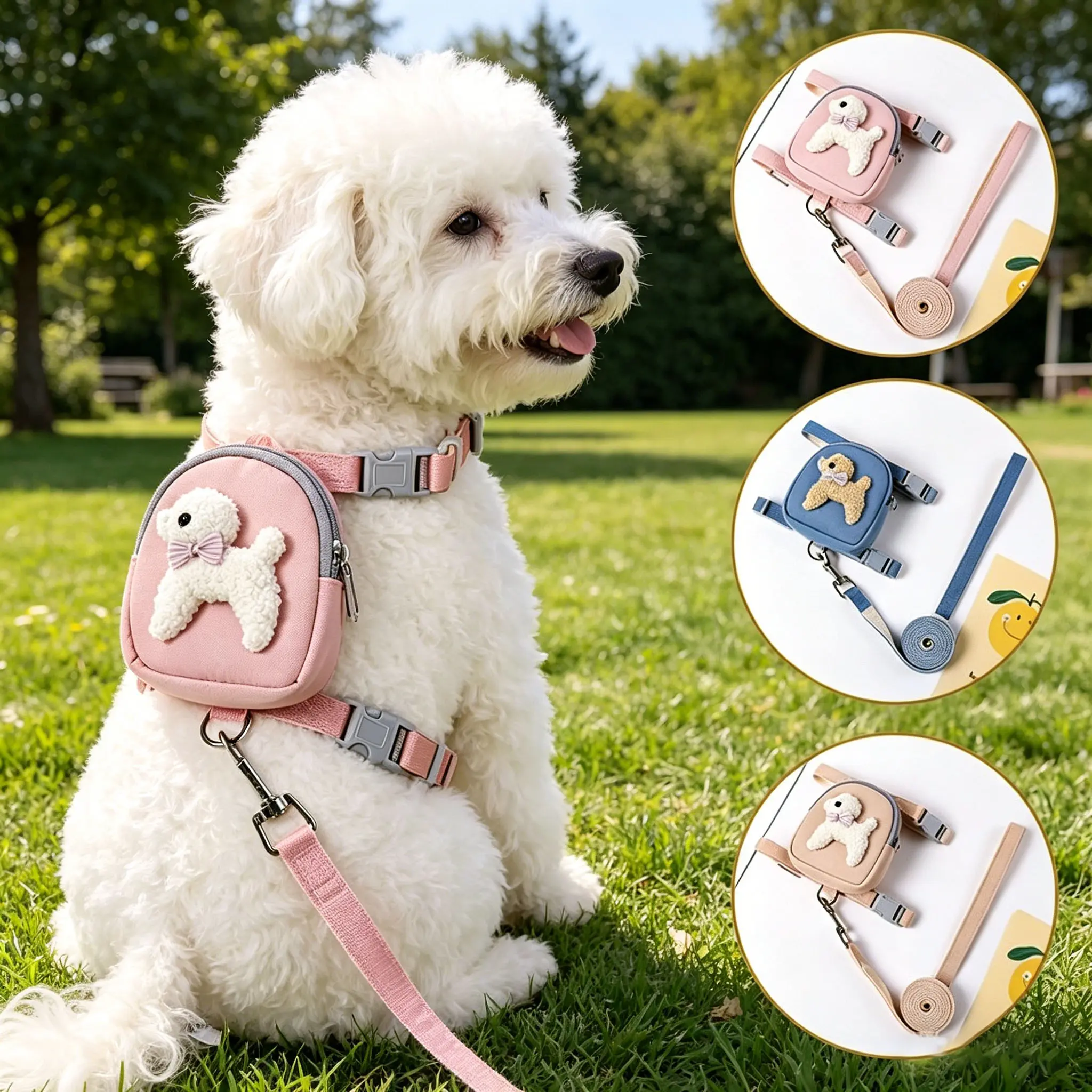 Adjustable Soft Nylon Pet Vest Harness with Backpack, Leash, Treat-Carry Pocket - Outdoor Ready Small Dog & Cat Accessory for Adventures, Blue/Pink Options