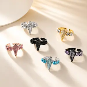 Luxury Black Panther  Unisex Cubic Zirconia Bling  Hip Hop Jewelry Birthday GiftBlack Panther Spike Open  Multi Color Crystal
