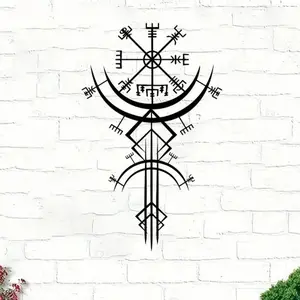 1Pc Viking Metal Decor Rune Wall Decor Norse Mythology Art Metal Wall Decor Metal Wall Hanging Gift Wall Hanging Ornament Home Wall Decor 16.1 inches/40.9 cm