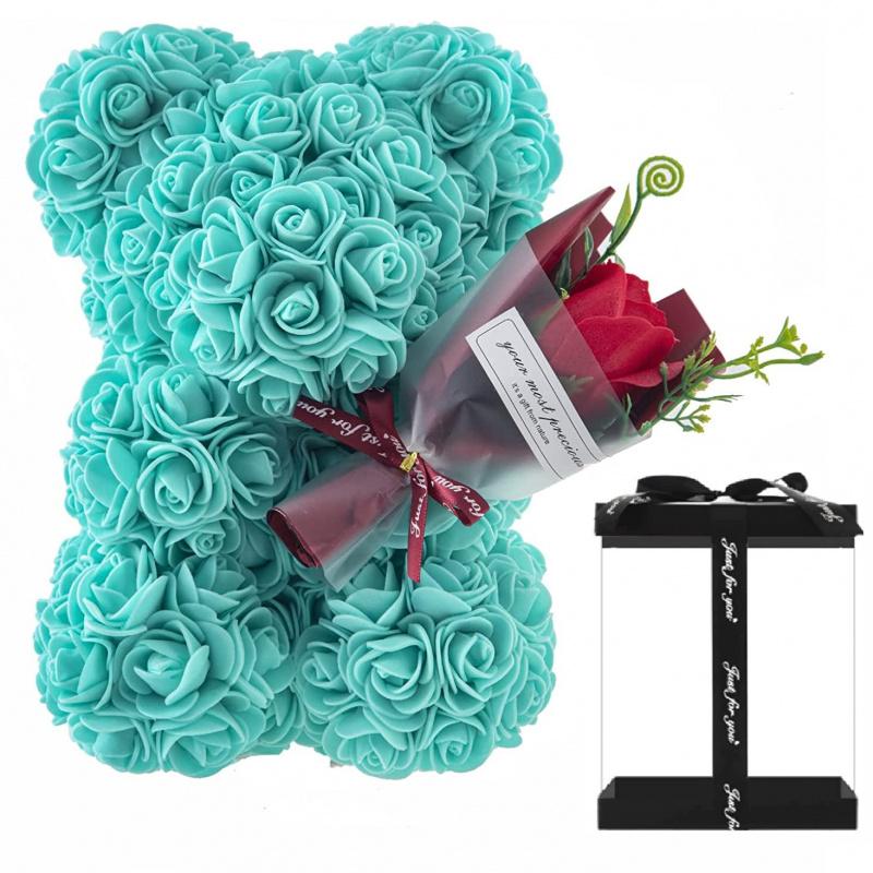 Rose Bear Gifts for Women-Best Gift for Valentine's Day,Mother's Day,Christmas,Birthday,Handmade Artificial Rose Teddy Bear Gifts for Girlfriend,Mom, and Daughters, Artificial Roses Bouquet with Bear Shaped Design,Surprise Clear Gift Box