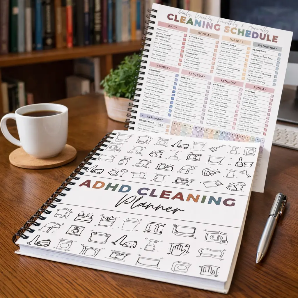 ADHD Cleaning Planner and Organizer, Spiral-Bound Home Management System with Daily, Weekly, Monthly Schedules, Chore Charts, Zone Cleaning Tasks, Laundry Checklist for Adults and Families Notebook Attention Deficit, Home Organization, Designed For Adhd &