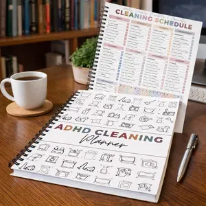 ADHD Cleaning Planner and Organizer, Spiral-Bound Home Management System with Daily, Weekly, Monthly Schedules, Chore Charts, Zone Cleaning Tasks, Laundry Checklist for Adults and Families Notebook Attention Deficit