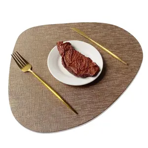 Metal Patterned Double-sided Circular Oval Droplet Shaped Placemats,PVC Leather Insulated,Waterproof,Non Slip Dining Table Mats