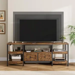 71" TV Stand for 75" TVs, Industrial Entertainment Center with 2 Drawers, Open Shelves & Metal Frame