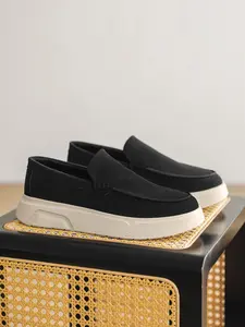 Men's Size 46 Thick Sole Loafers, Slip-On Lazy Shoes, Breathable Mesh, Height Boost, Casual & Commute, Blue, Spring Summer, Walking Shoes