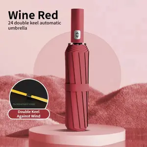 Automatic Reverse Umbrella Windproof Large Double Size 12 Ribs Compact Folding UV Sun Rain Protection Umbrella for Couples Travel