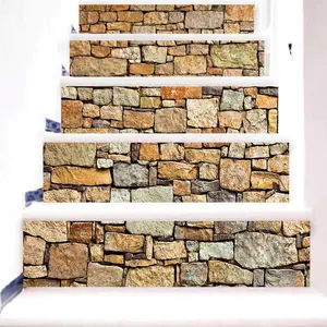 Set of 6 Creative Staircase Decals DIY Realistic Stone Wall Decor Home Waterproof 3D Stereo Wall Stickers Decoration Decorative Wall Sticker