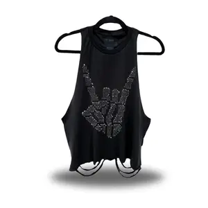 TheDriveClothing Rocker Black Rhinestone Road Rash Crop Tank Top – Black Bling Y2K Streetwear Shirt, Women's Graphic Tee, Festival Outfit, Biker Crop, Edgy Fashion Statement