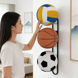 Wall-Mounted Basketball Storage Rack, No Drilling Required, Large Capacity, Ideal for Home Indoor/outdoor Use, Kids' Sports Gear Organizer